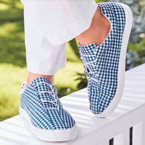 Comfortview The Bungee Slip On Sneaker Navy Gingham Size 9.5M NWT